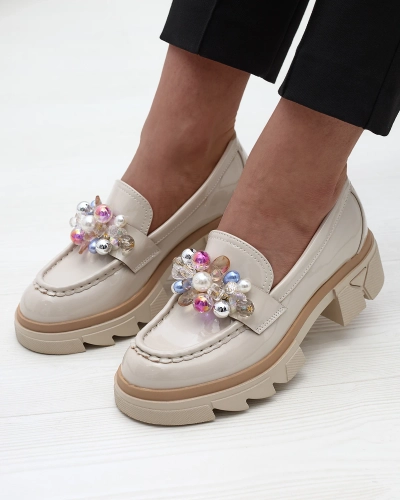 Лакирани бежови мокасини за жени Geloppa- Footwear