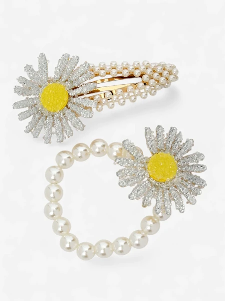 Royalfashion Комплект фиби и ластици за коса с цвете Flora Perla