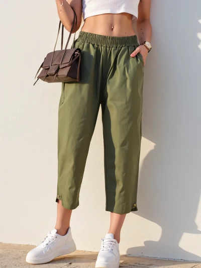 Royalfashion Обикновени дамски платнени панталони 7/8