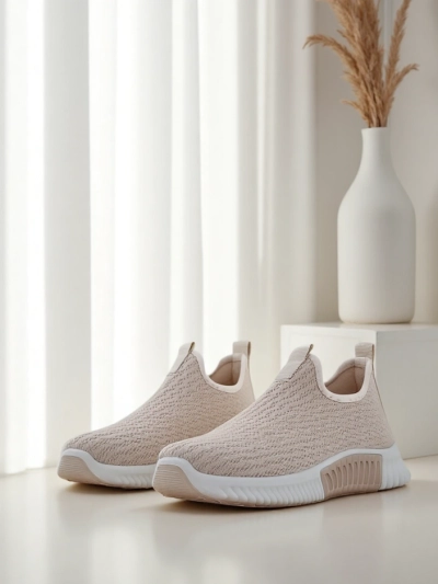 Дамски бежови сникърси Eulalia Slip-On плосък ток плат лято пролет