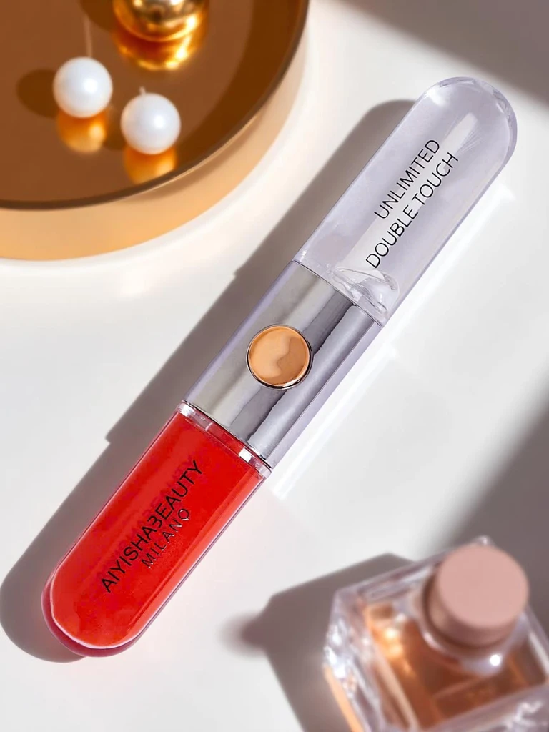 Червило и безцветен гланц за устни 2-в-1 Горещо червено