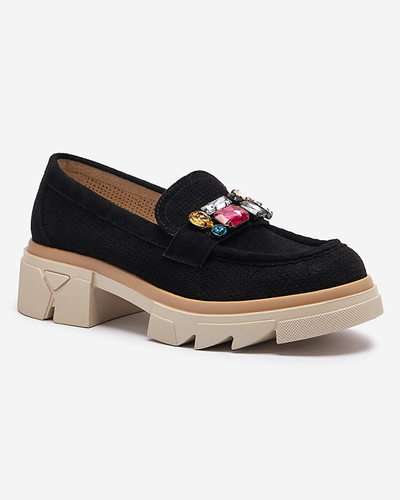 Черни ажурни дамски мокасини с декорация Bokkso - Обувки