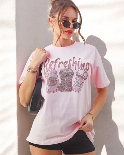 Royalfashion Памучна тениска за жени с принт от камъчета