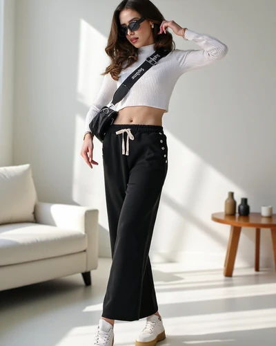 Royalfashion Женски широки спортни панталони с камъни