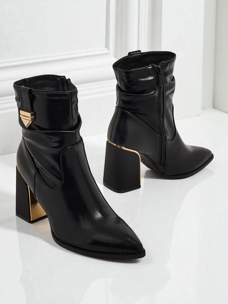 Дамски еко кожени боти на ток AshenPurl