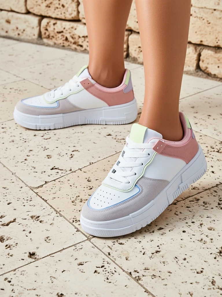 Дамски сникърси Hypatia Pastello светло сива еко кожа пролет 4см