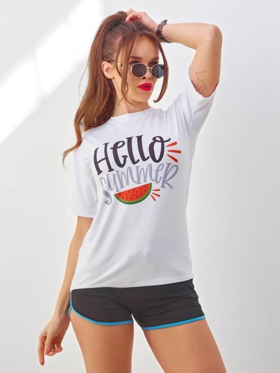 Royalfashion Женски спортен комплект с тениска и шорти Hello Summer