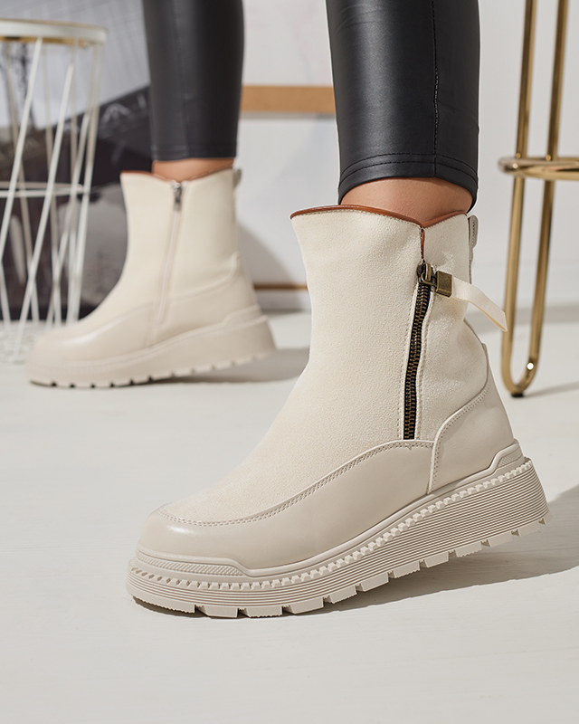 Кремави дамски ботуши с плосък ток Mefina- Footwear