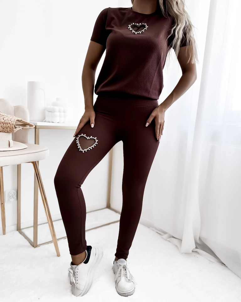 Royalfashion Тъмнокафяв дамски спортен комплект със сърчица