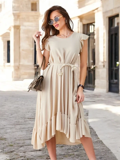 Рокля миди за жени Royalfashion с ръбове и къси ръкави