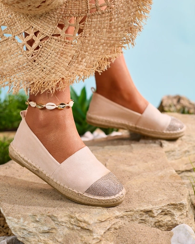Royalfashion Бежови дамски еспадрили с циркони Iterica