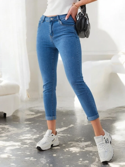 Royalfashion Дамски памучни дънки с тесен крачол