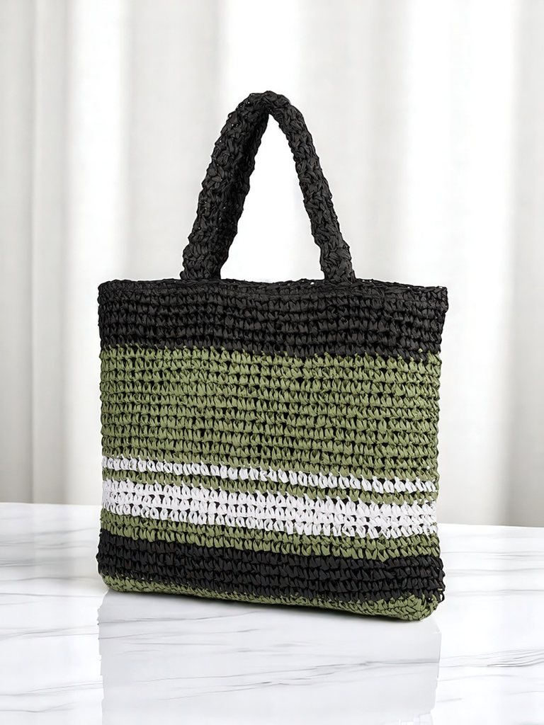 Royalfashion Голяма дамска чанта от слама Paris Stripe