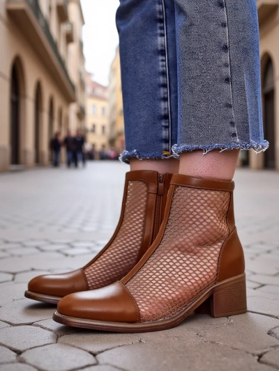 Royalfashion дамски перфориран боти на нисък ток Rowices