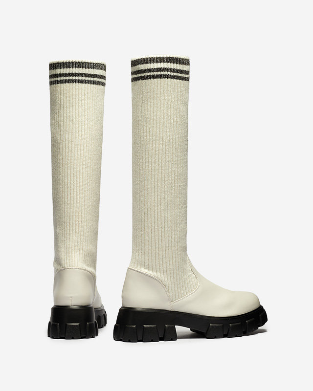 Дамски високи ботуши в цвят екрю Alerpi- Footwear