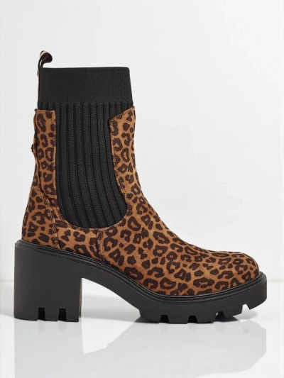 Дамски боти на ток от еко велур Anthere с шарки