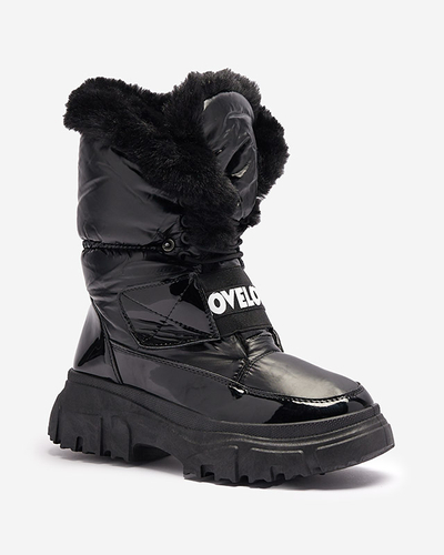 Дамски ботуши за сняг с плоска подметка в черно Sapollo- Footwear