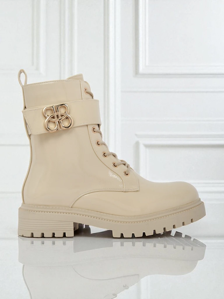 Бежови боти Ariadne от екологична кожа със цип, заоблен нос стилни