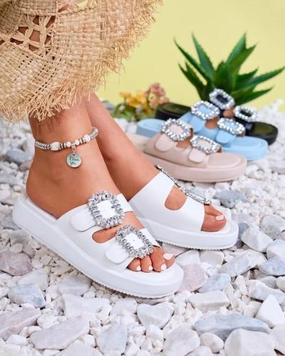 Białe klapki damskie z kryształkami Azazel - Obuwie