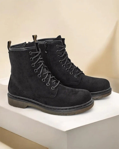 Дамски обувки от еко-велур и еко-кожа на краста Royalfashion с връзки на глезена модел Rullo