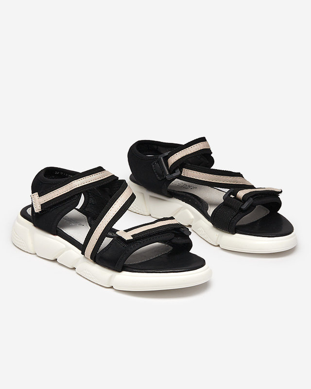 Czarno-beżowe dziecięce sandałki zapinane na rzepy Modis - Obuwie