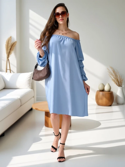 Royalfashion Гладка дамска рокля а'ла испанска с волани