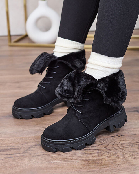 Royalfashion Черни дамски ботуши с връзки Cavenma