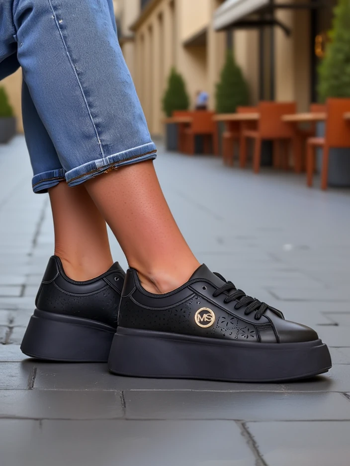 Дамски сникърси платформа Perseida Royalfashion черни еко кожа