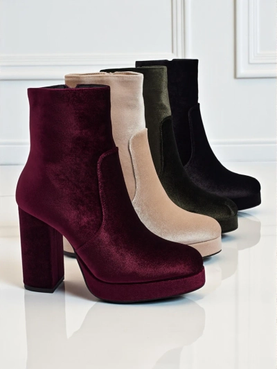 Дамски боти на ток, имитация на велур, Miss