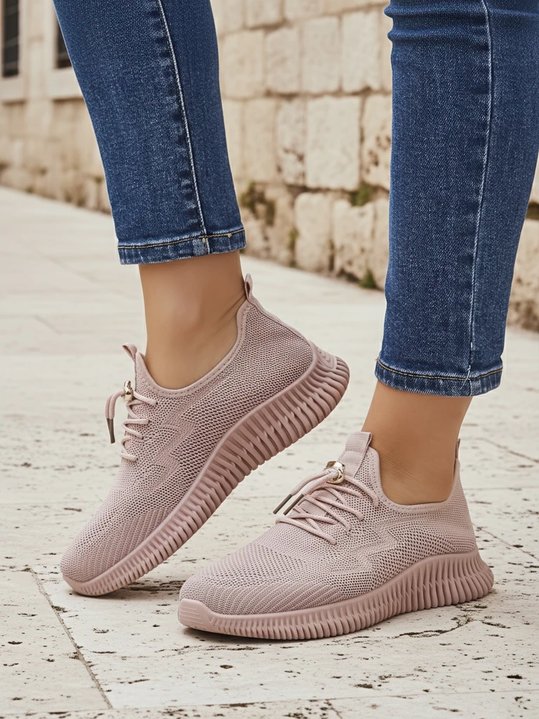 Aurelia Rosa – дамски спортни обувки Royalfashion от плат, розови, плосък ток