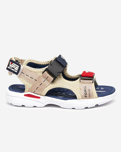 Beżowo- granatowe chłopięce sandały na rzepy Elbrusii- Obuwie