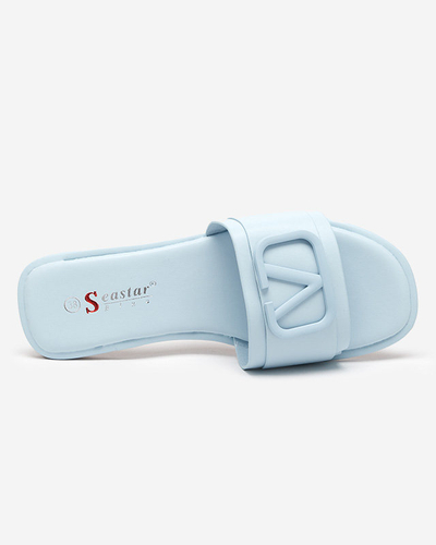 Niebieskie damskie klapki z eko skóry Cartec- Obuwie