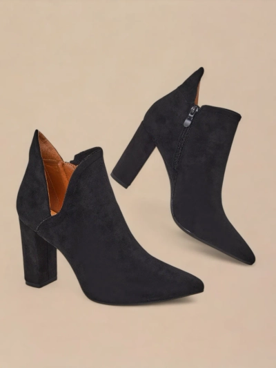 Czarne damskie botki na słupku z wycięciem Alania - Obuwie