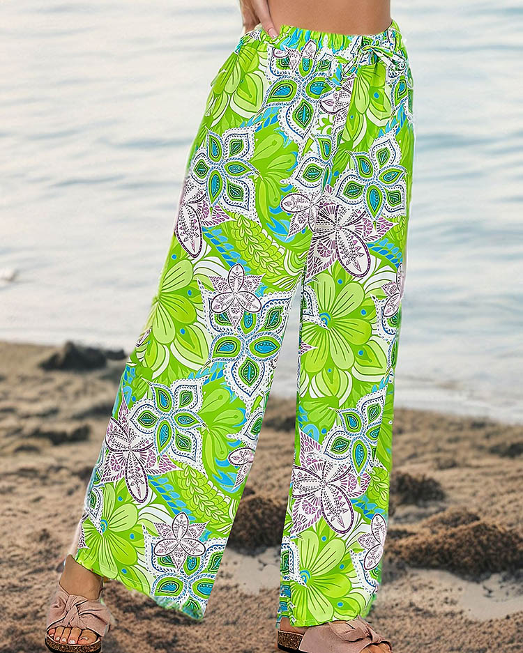 Royalfashion Дамски шарени широки панталони