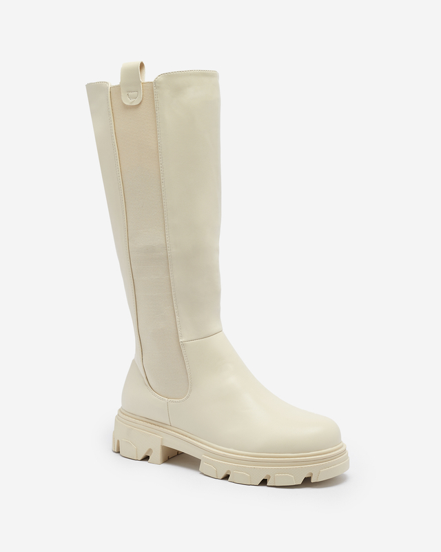 Кремави дамски ботуши до средата на прасеца Vebissa- Обувки