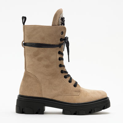 Eko-zamszowe damskie botki workery w kolorze khaki Moxo - Obuwie