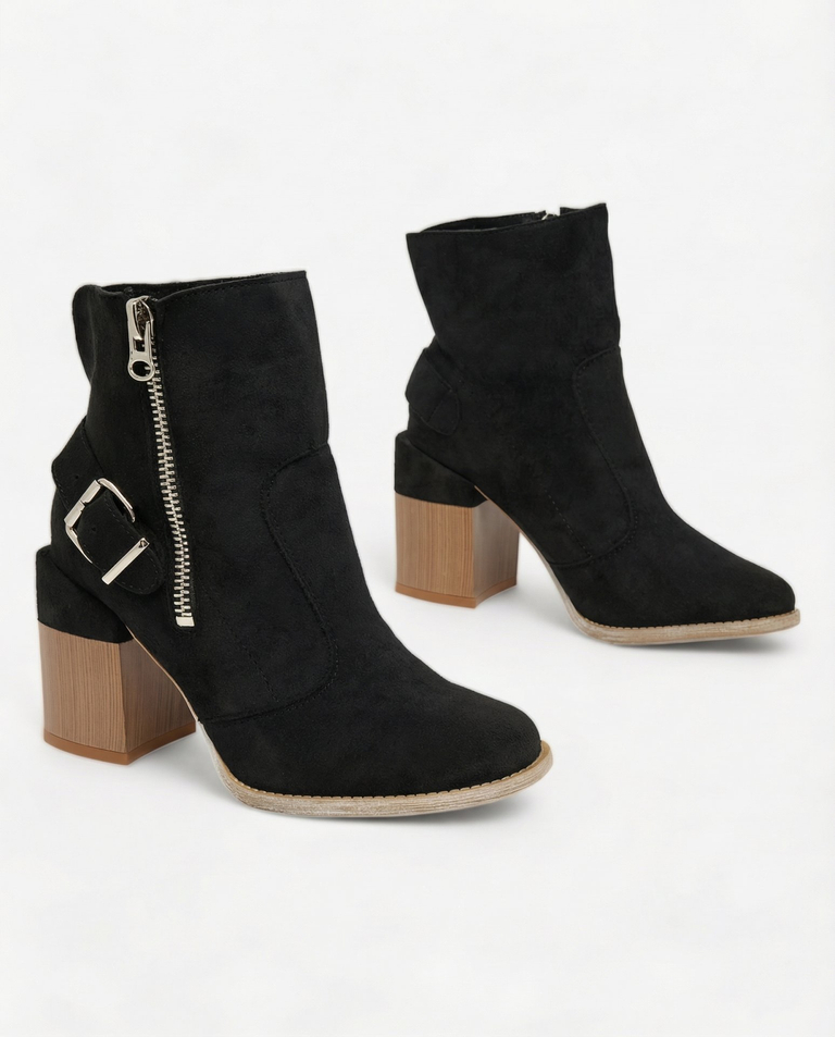 Royalfashion Черни дамски ботуши на токчета от екокожа Acimra