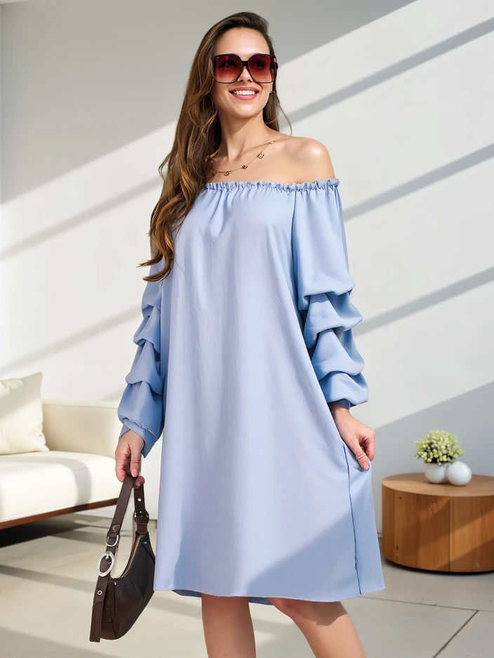 Royalfashion Гладка дамска рокля а'ла испанска с волани