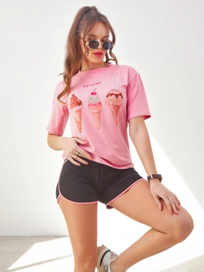 Royalfashion Дамски спортен комплект с тениска и шорти Ice Cream