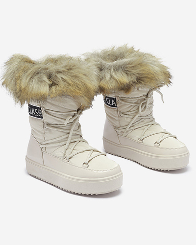Бежови дамски ботуши за сняг с кожа Lilitsa- Footwear