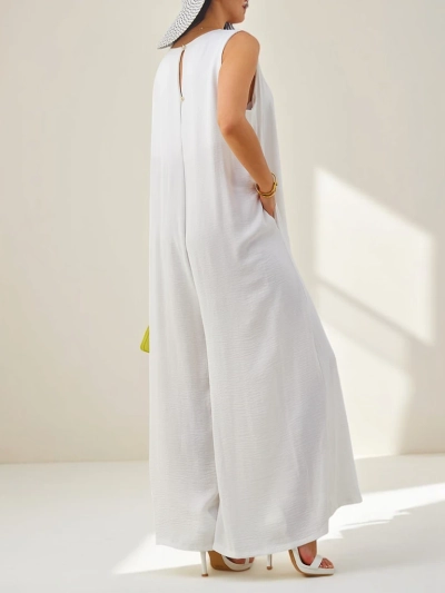 Artemisia Eleganza – бял дамски макси гащеризон от вискоза с презрамки