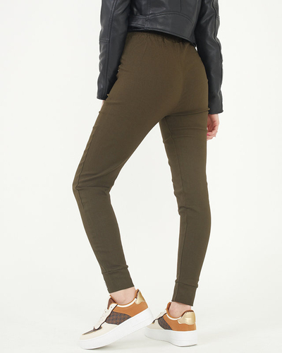 Zielone tregginsy damskie materiałowe z ozdobnymi napisami - Odzież