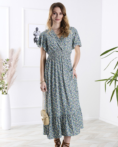 Дамска флорална миди рокля в лилаво- Облекло