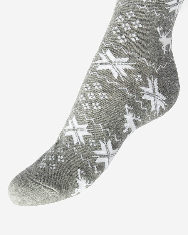 Дамски коледни чорапи над коляното в светло сиво- Бельо