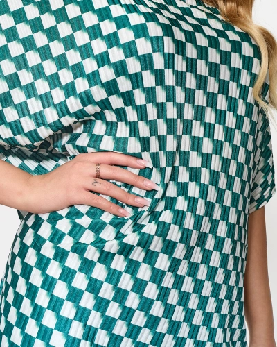 Зелен дамски плисиран шарен комплект - Облекло