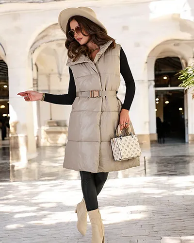 Royalfashion Дълга дамска жилетка a'la leather