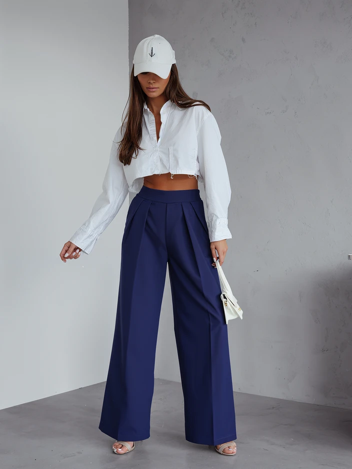 Royalfashion Широки женски панталони с нагъвка