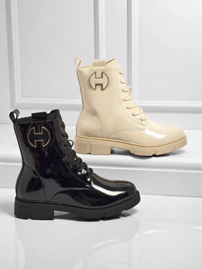 Лакирани дамски боти с връзки Kalen