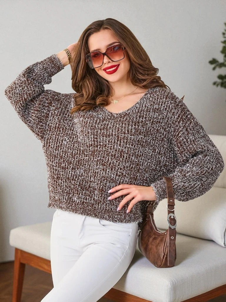 Royalfashion Женски пуловер с лъскав конец