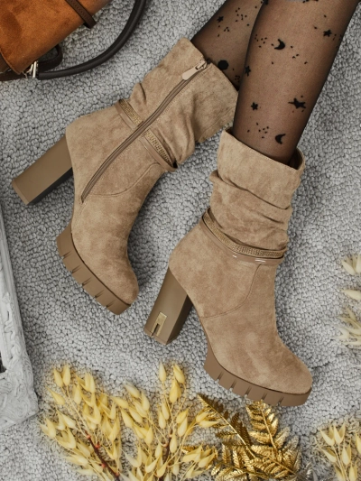 Дамски еко велурени боти до глезена на ток BrambleDusk